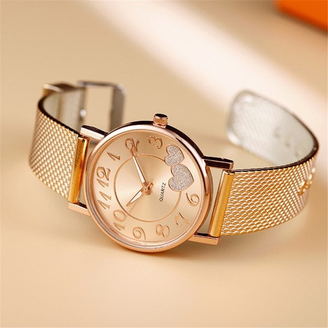 Fashion Women Watches Love Heart Stardust Watch Creative Mesh Belt Women Quartz Watch Wristwatch Simple Female Clock reloj mujer