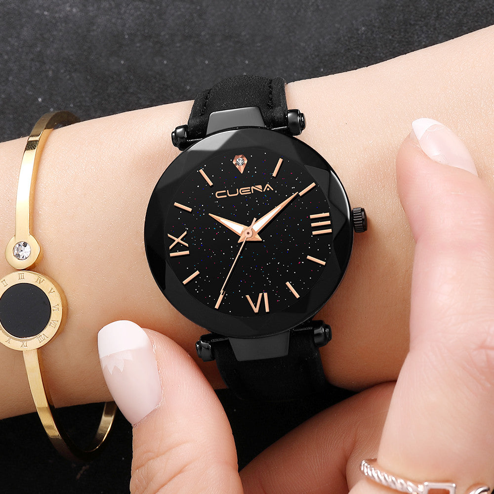 CUENA Fashion Watch Leather Band Stainless Steel Sport Quartz Analog Diamond Wrist Watch Watches Women Men Clock Montre femme /N