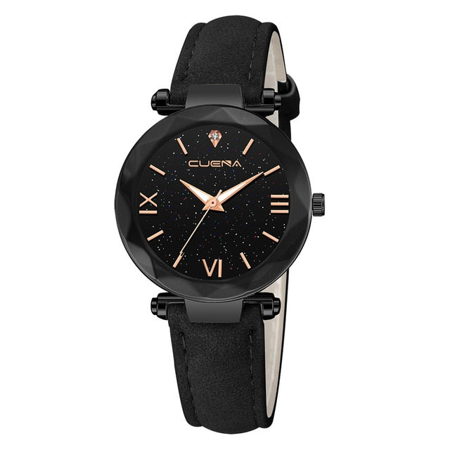 CUENA Fashion Watch Leather Band Stainless Steel Sport Quartz Analog Diamond Wrist Watch Watches Women Men Clock Montre femme /N