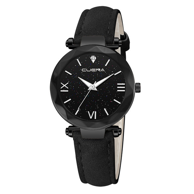 CUENA Fashion Watch Leather Band Stainless Steel Sport Quartz Analog Diamond Wrist Watch Watches Women Men Clock Montre femme /N