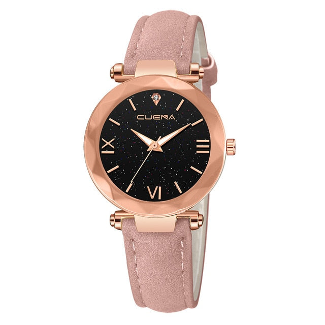 CUENA Fashion Watch Leather Band Stainless Steel Sport Quartz Analog Diamond Wrist Watch Watches Women Men Clock Montre femme /N