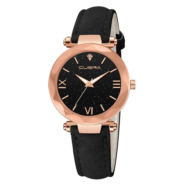 CUENA Fashion Watch Leather Band Stainless Steel Sport Quartz Analog Diamond Wrist Watch Watches Women Men Clock Montre femme /N