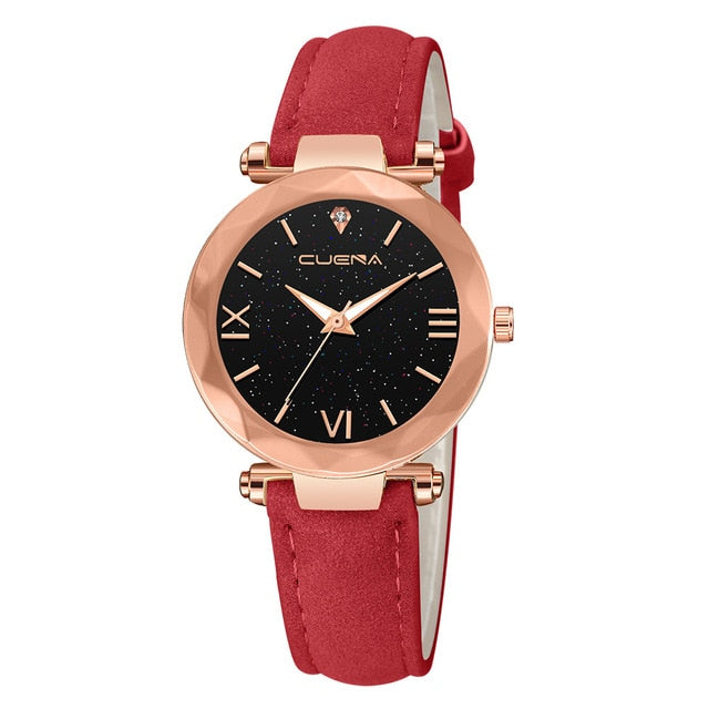 CUENA Fashion Watch Leather Band Stainless Steel Sport Quartz Analog Diamond Wrist Watch Watches Women Men Clock Montre femme /N