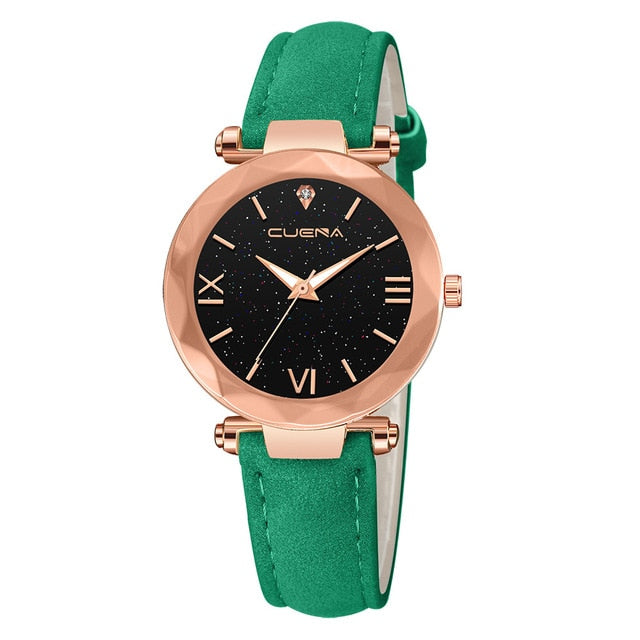 CUENA Fashion Watch Leather Band Stainless Steel Sport Quartz Analog Diamond Wrist Watch Watches Women Men Clock Montre femme /N