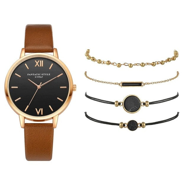 2020 Women's Quartz Leather Strap Watch Analog Wrist Bracelet  Watch Set Simple Women Watch Ladies Dress Bracelet reloj mujer