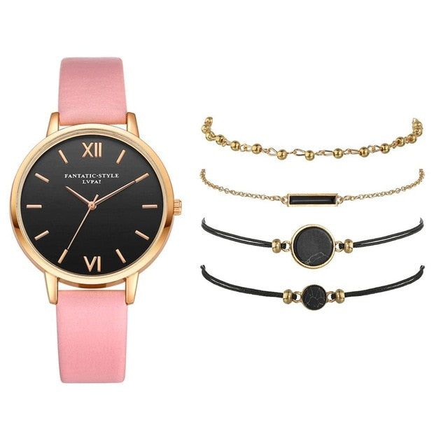 2020 Women's Quartz Leather Strap Watch Analog Wrist Bracelet  Watch Set Simple Women Watch Ladies Dress Bracelet reloj mujer