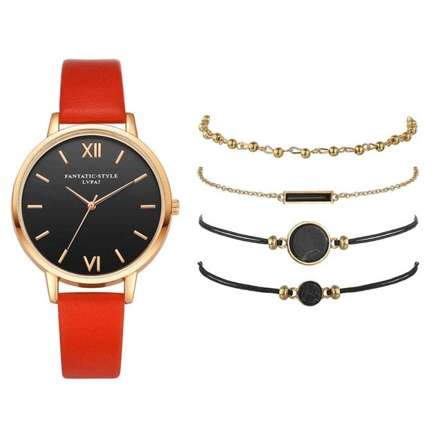 2020 Women's Quartz Leather Strap Watch Analog Wrist Bracelet  Watch Set Simple Women Watch Ladies Dress Bracelet reloj mujer