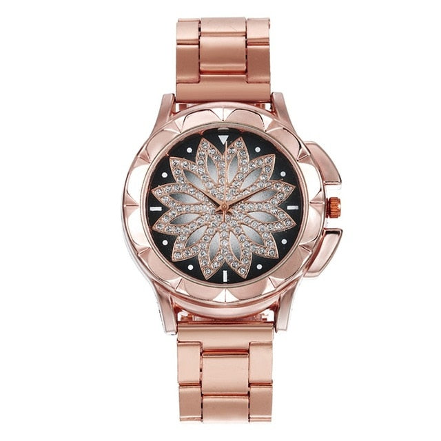 Fashion Women Watches Ladies watch  Female Steel Belt Rose Gold Flower Dial Wrist Watch часы женские reloj mujer Gifts /d
