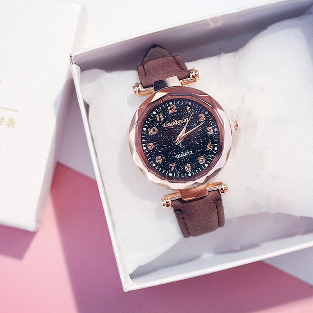 Women Bracelet Watches Fashion Casual Starry Sky Clock Leather Dress Ladies Watch Quartz Wristwatch reloj mujer relogio feminino