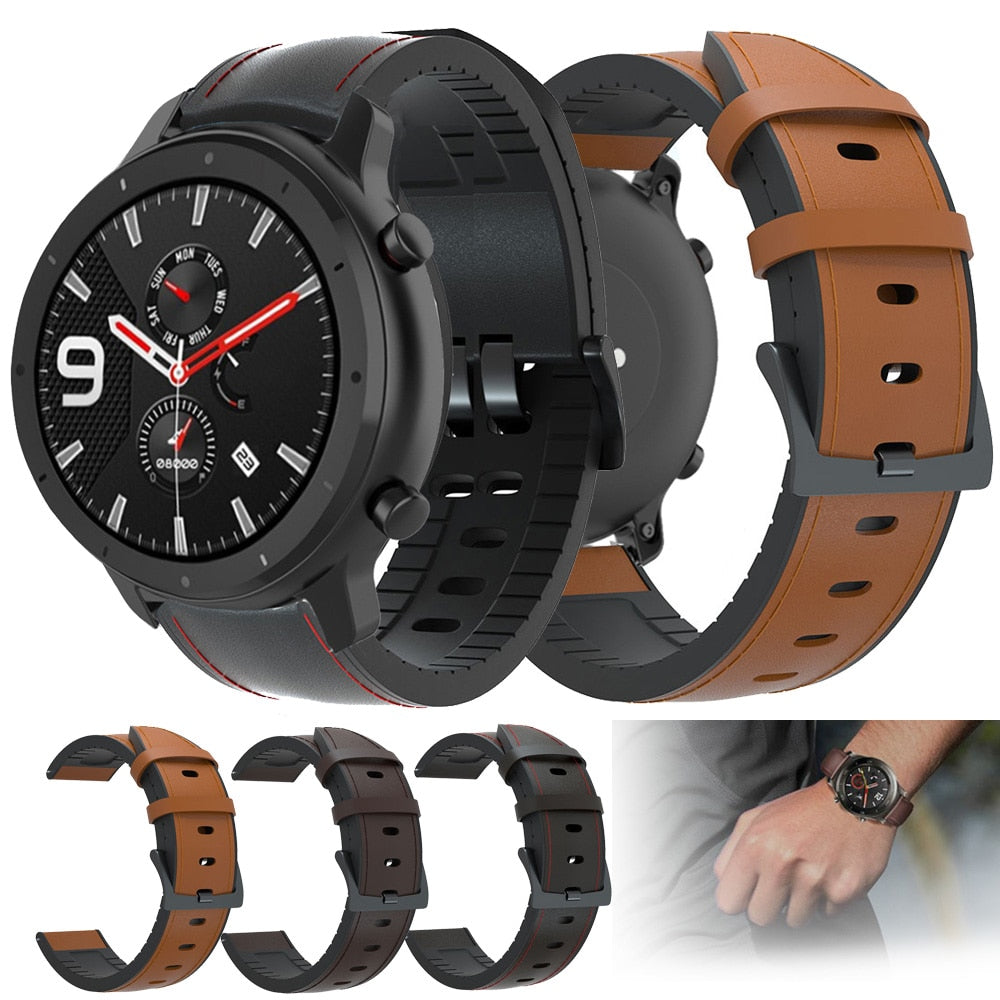 22mm Watch Strap For Huami Amazfit GTR 47mm Genuine Leather Band Silicone Bracelet Watchbands Amazfit Sport Stratos 2 3 ремешок