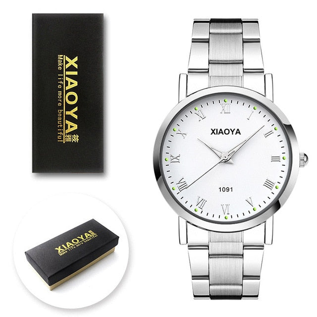 XIAOYA Mens Watches Top Brand Luxury Fashion Quartz Watch Men Stainless Steel Band Erkek Kol Saati Male Clock Relogio Masculino