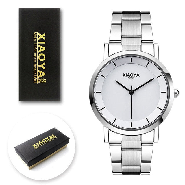 XIAOYA Mens Watches Top Brand Luxury Fashion Quartz Watch Men Stainless Steel Band Erkek Kol Saati Male Clock Relogio Masculino