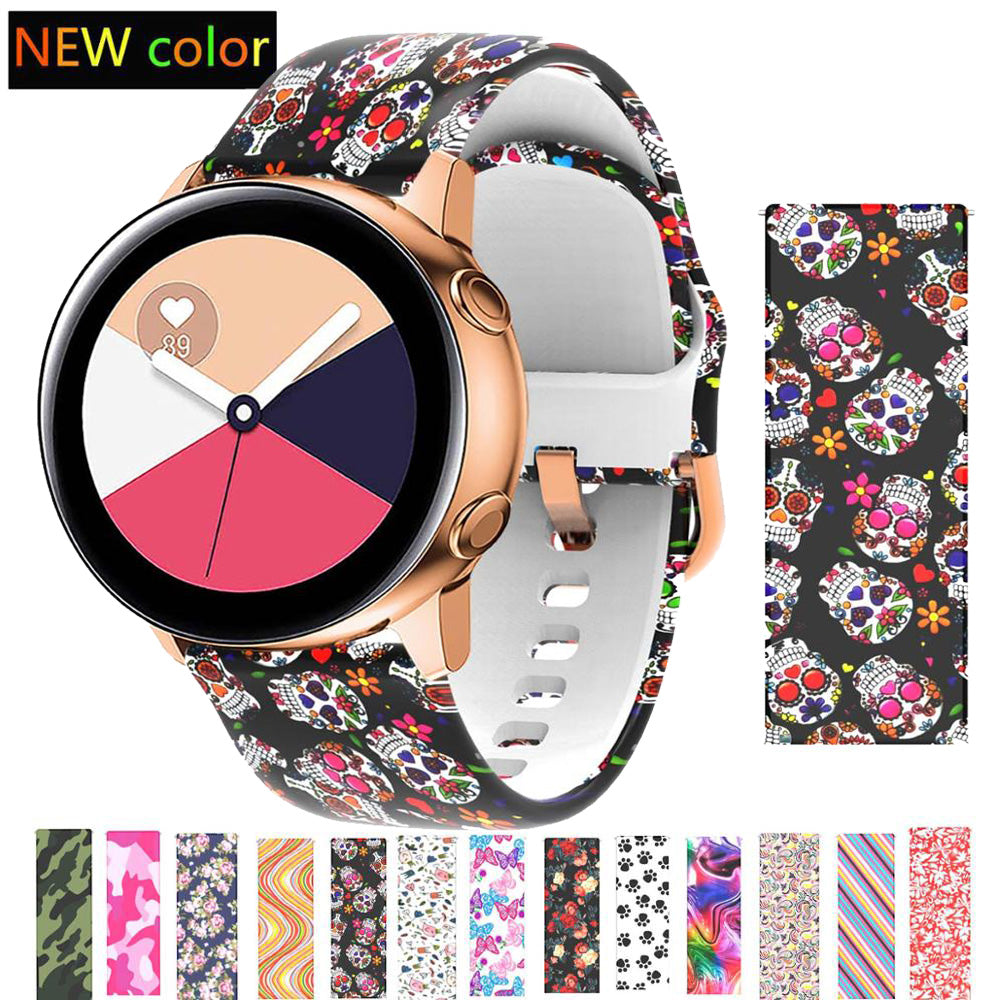 20mm strap for Samsung Galaxy Active Watch Band Soft Silicone Flower Printing Sport Soft belt Flower Printing Bracelet Strap