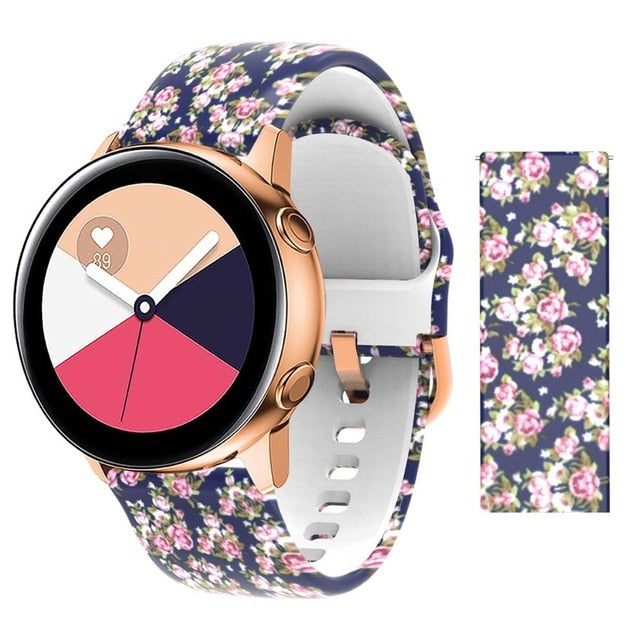 20mm strap for Samsung Galaxy Active Watch Band Soft Silicone Flower Printing Sport Soft belt Flower Printing Bracelet Strap