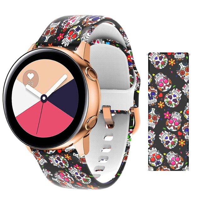 20mm strap for Samsung Galaxy Active Watch Band Soft Silicone Flower Printing Sport Soft belt Flower Printing Bracelet Strap