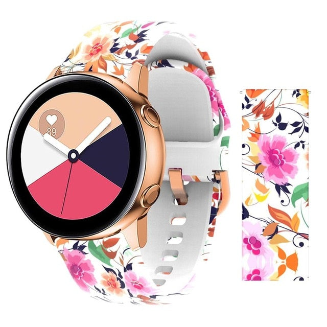 20mm strap for Samsung Galaxy 42mm Watch Active Band Soft Silicone Flower Printing Sport Soft belt Flower Printing Bracelet