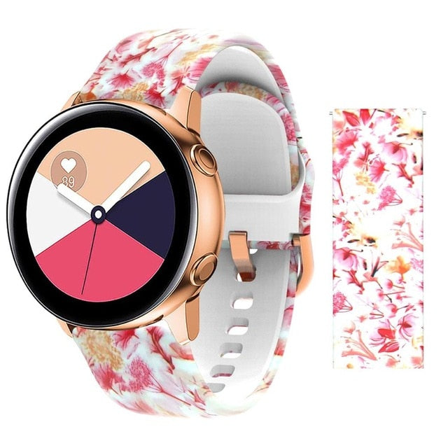 20mm strap for Samsung Galaxy 42mm Watch Active Band Soft Silicone Flower Printing Sport Soft belt Flower Printing Bracelet