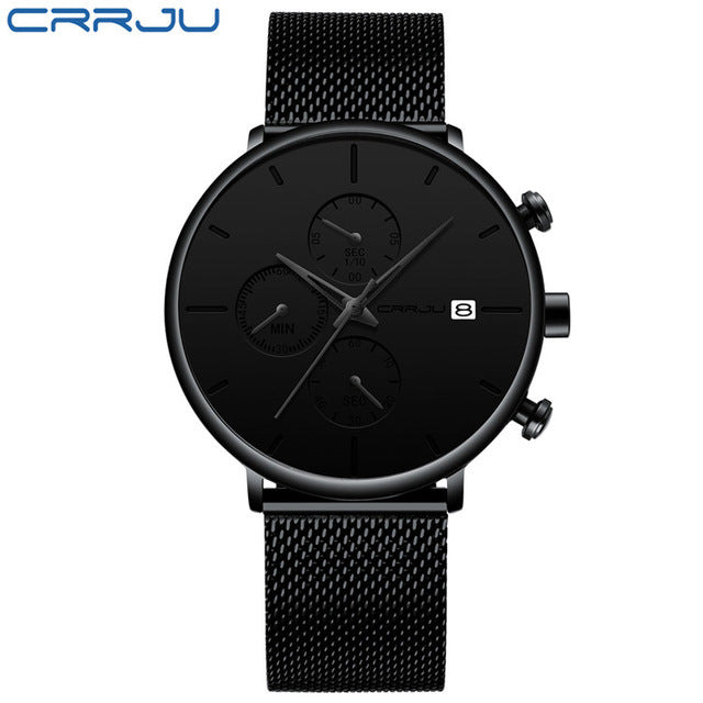CRRJU Fashion Watch Men Waterproof Slim Mesh Strap Minimalist Wrist Watches For Men Quartz Sports Watch Clock Relogio Masculino
