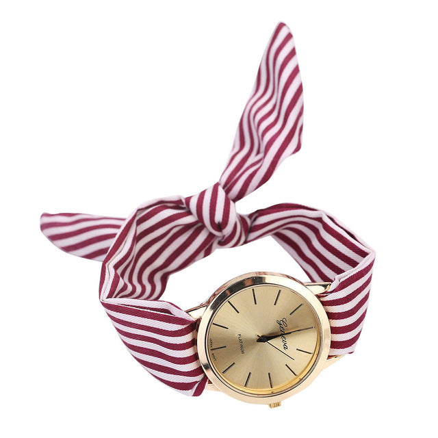 Women Girl Watches New Fashion bow-knot Stripe Floral Cloth Quartz Bracelet Wristwatch Luxury Ladies Dress Clock reloj mujer#c