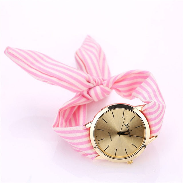 Women Girl Watches New Fashion bow-knot Stripe Floral Cloth Quartz Bracelet Wristwatch Luxury Ladies Dress Clock reloj mujer#c