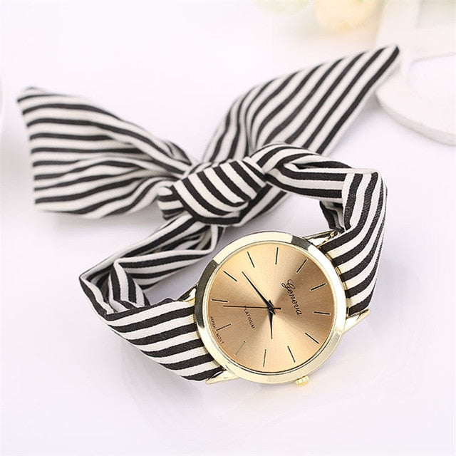 Women Girl Watches New Fashion bow-knot Stripe Floral Cloth Quartz Bracelet Wristwatch Luxury Ladies Dress Clock reloj mujer#c