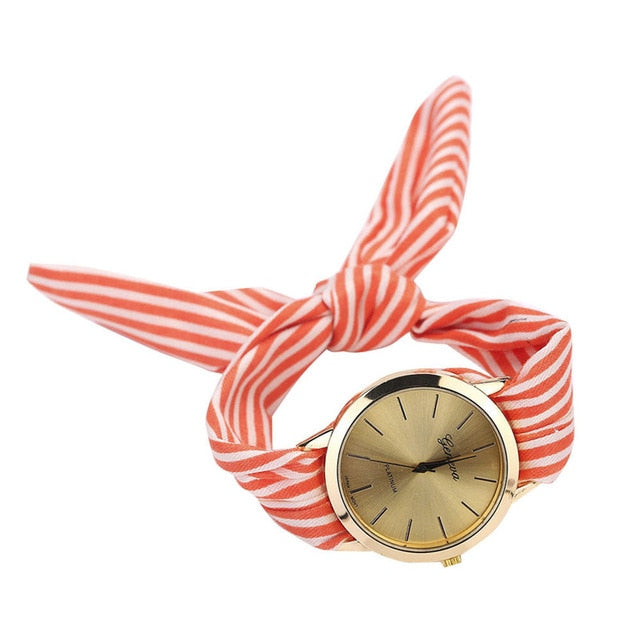 Women Girl Watches New Fashion bow-knot Stripe Floral Cloth Quartz Bracelet Wristwatch Luxury Ladies Dress Clock reloj mujer#c