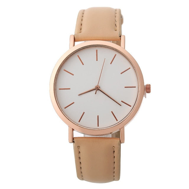 Women Watches Fashion Rose Gold Minimalism Simple Leather Band Quartz Analog Wrist Watch Luxury Ladies Casual Dress Clock #c